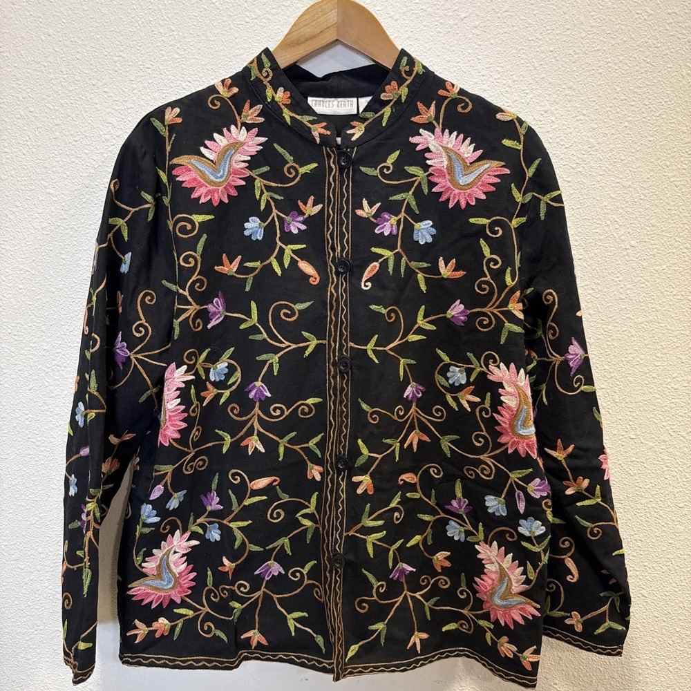 Charles Keath Lux‎ Sz L Art-to-Wear Kashmir Embroidered Floral Art Jacket Boho
